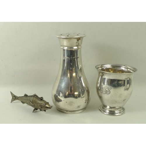 729 - A silver tankard, Sheffield 1918, Atkin Bros, a silver shaker, with star shaped holes, Birmingham 19... 