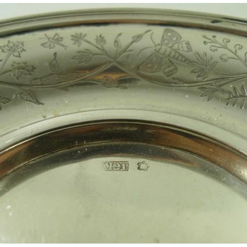 731 - A pair of Austro-Hungarian 950 silver coasters by J C Klinchkosch, engraved with insects and birds a... 