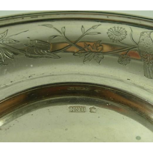 731 - A pair of Austro-Hungarian 950 silver coasters by J C Klinchkosch, engraved with insects and birds a... 