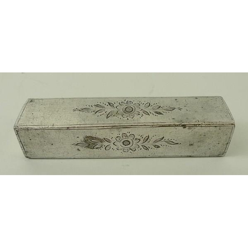 733 - A group of six white metal knife rests of rectangular block form, engraved each side with a floral s... 