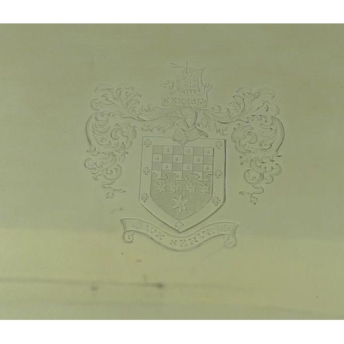 737 - An Edwardian silver tray, rectangular with incuse corners, engraved crest of 'Wandsworth' family, 'W... 