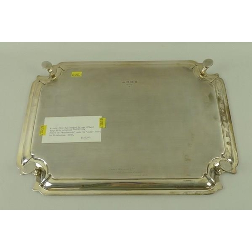 737 - An Edwardian silver tray, rectangular with incuse corners, engraved crest of 'Wandsworth' family, 'W... 