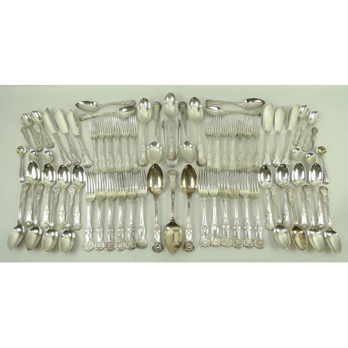 742 - A group of silver flatware in the King's pattern, dating from William IV onwards, comprising thirtee... 