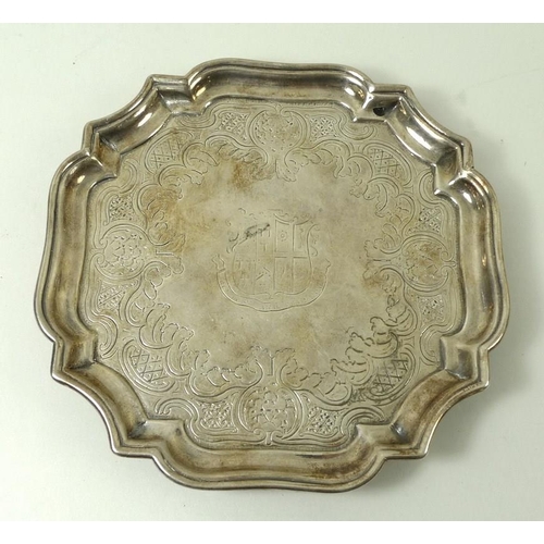 746 - A George I silver salver, London 1726, John Tuite, of square form with incuse corners, with Chippend... 