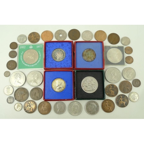 766 - A collection of coins comprising two George V Silver Jubilee Coins, 1935, commemorating the jubilee ... 