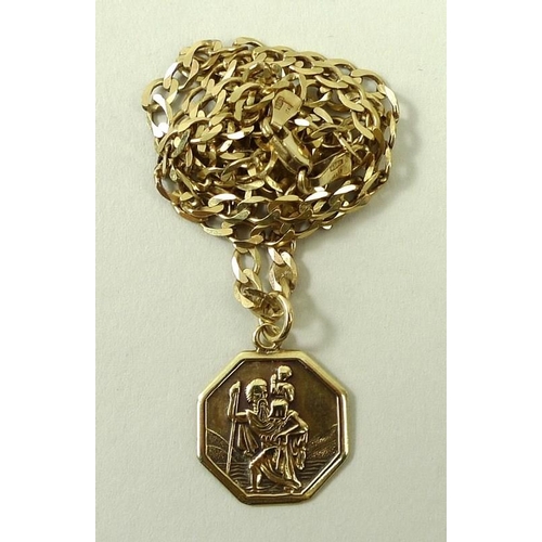 785 - A 9ct gold octagonal medallion of St Christopher, on a 9ct Italian gold chain, 52cm, 8.9g total.