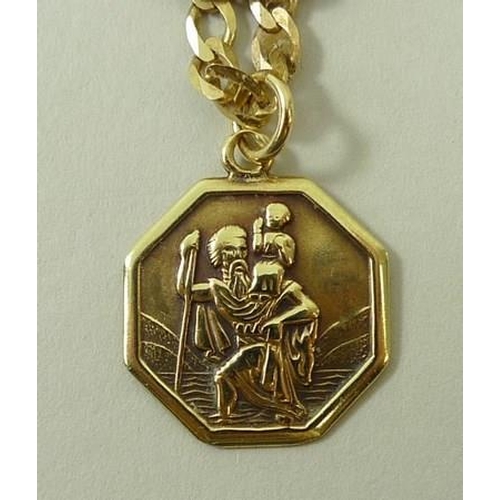 785 - A 9ct gold octagonal medallion of St Christopher, on a 9ct Italian gold chain, 52cm, 8.9g total.