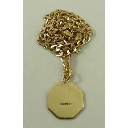 785 - A 9ct gold octagonal medallion of St Christopher, on a 9ct Italian gold chain, 52cm, 8.9g total.