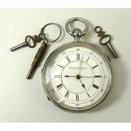 791 - A silver Centre Seconds Chronograph pocket watch, Swiss Made, Birmingham, engraved to interior Tos B... 