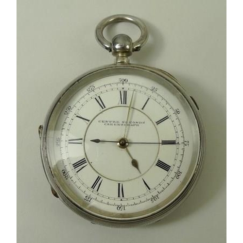 791 - A silver Centre Seconds Chronograph pocket watch, Swiss Made, Birmingham, engraved to interior Tos B... 