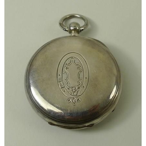 791 - A silver Centre Seconds Chronograph pocket watch, Swiss Made, Birmingham, engraved to interior Tos B... 