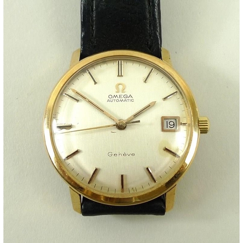 795 - A gentleman's 18ct gold Omega Automatic watch, the gold coloured dial with gold batons and date aper... 