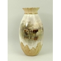 A Royal Worcester porcelain vase, circa 1903, of ovoid form with frilled outswept rim and relief mou... 