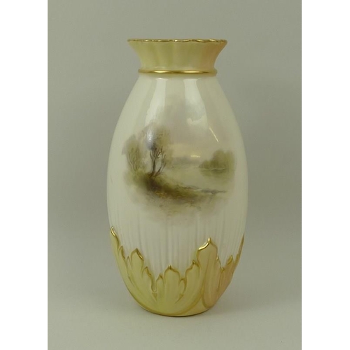 501 - A Royal Worcester porcelain vase, circa 1903, of ovoid form with frilled outswept rim and relief mou... 