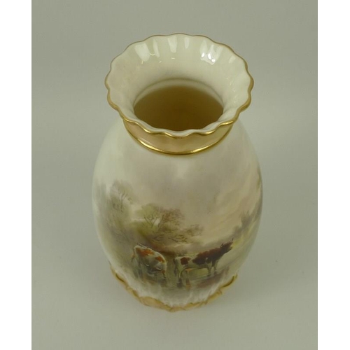 501 - A Royal Worcester porcelain vase, circa 1903, of ovoid form with frilled outswept rim and relief mou... 