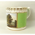 A Derby porcelain tankard, early 19th century, decorated with a reserve of trees by a flowing river ... 