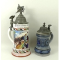 An early 20th century German regimental porcelain stein, the pewter lid cast with a cannon, two sold... 