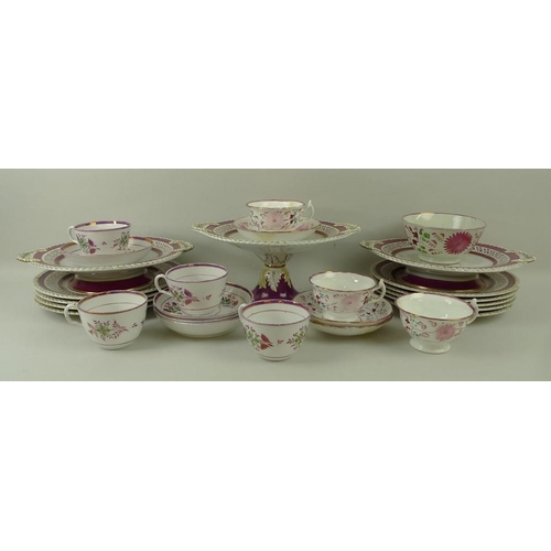 536 - A part dessert service, 19th century, pattern number 15145, decorated in puce pink with rope border,... 