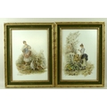 A pair of early 20th century porcelain painted plaques, depicting a lady with watering can, and a la... 