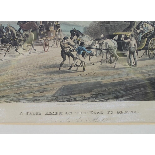 555 - After C. B. Newhouse: a pair of engravings by R. Reeves, 'A False Alarm on the road to Gretna', and ... 