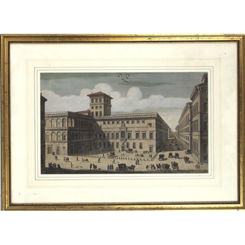 558 - After John Boydel, London, an 18th century engraving of the Palazzo Lisbon, hand coloured, 25 by 40c... 