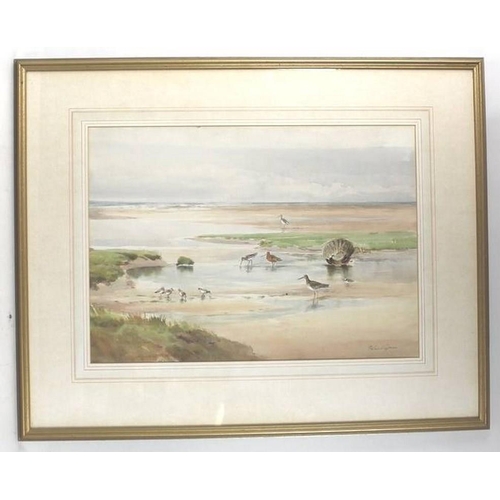 566 - Roland Green (1896-1972): 'The Beach-Combers', watercolour, signed lower right, 38 by 53cm.