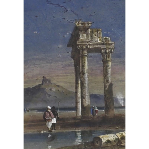 569 - Attributed to Thomas Hartley Cromeck (1809-1873): Roman pillared ruins, unsigned, with label for Gra... 