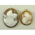 An Edwardian cameo, gold framed with rope twist border, depicting Venus and Diana, 4.5 by 5.5cm, bro... 