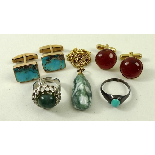 800 - A collection of vintage Iranian jewellery, comprising a pair of turquoise and yellow metal cuff-link... 