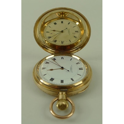 813 - A 9ct gold cased double hunter pocket watch, Chester 1916, Thomas Russell and Sons, watchmaker to Qu... 