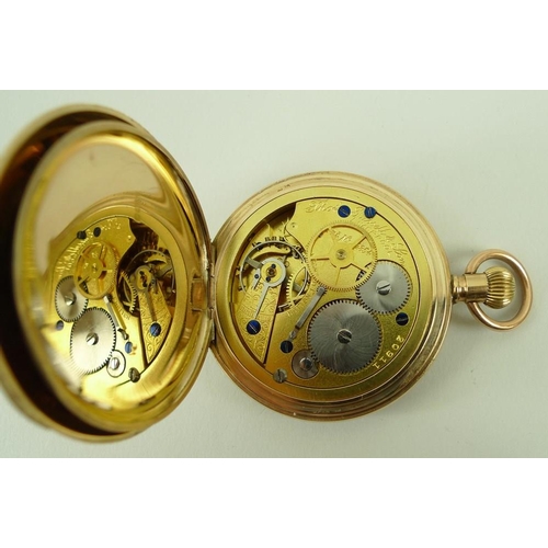 813 - A 9ct gold cased double hunter pocket watch, Chester 1916, Thomas Russell and Sons, watchmaker to Qu... 