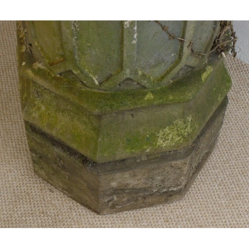 833 - A Jacobean style cast earthenware chimney pot, blind moulded with trellis work design, 42 by 14cm hi... 