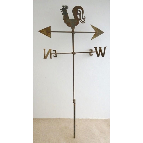 835 - A mid to late 20th century cast iron and steel weather vane, with cockerel finial, 83 by 184cm high.