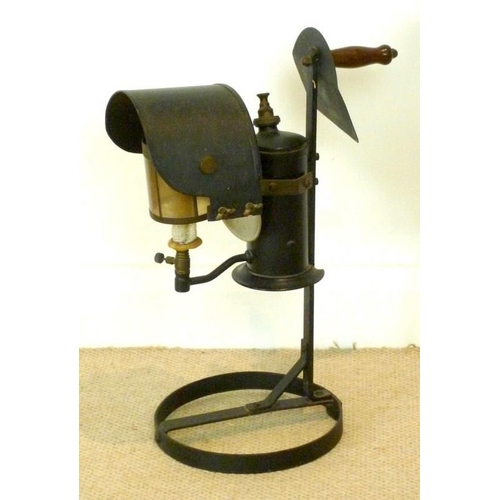 843 - A Railways portable paraffin station lamp and metal stand originally from the station at Bluntisham ... 