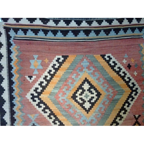 844 - Two early 20th century Kelim rugs, orange ground, 278 by 148cm, and pink ground, 268 by 134cm. (2)