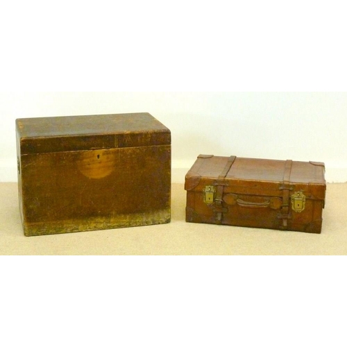 848 - A 20th century pine silver chest, with brass campaign style handles, 66 by 42 by 45cm high, together... 