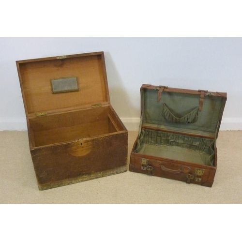 848 - A 20th century pine silver chest, with brass campaign style handles, 66 by 42 by 45cm high, together... 