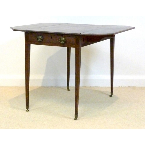 858 - A Georgian Pembroke table, mahogany with satinwood cross banding, supported on square section taperi... 