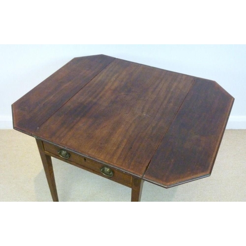 858 - A Georgian Pembroke table, mahogany with satinwood cross banding, supported on square section taperi... 