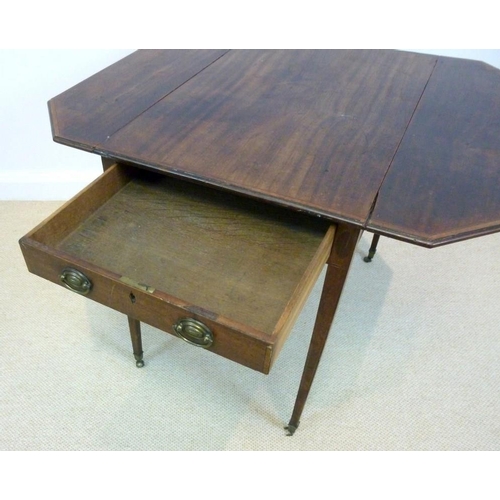 858 - A Georgian Pembroke table, mahogany with satinwood cross banding, supported on square section taperi... 