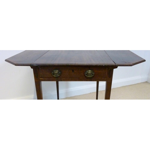 858 - A Georgian Pembroke table, mahogany with satinwood cross banding, supported on square section taperi... 