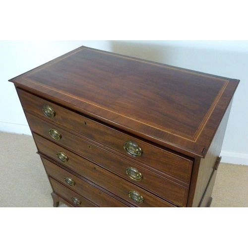 891 - A Victorian mahogany secretaire chest on chest, with crossbanded border, boxwood and ebony stringing... 