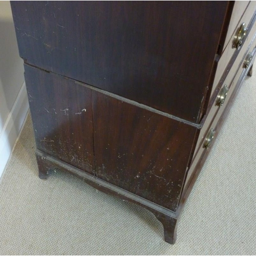 891 - A Victorian mahogany secretaire chest on chest, with crossbanded border, boxwood and ebony stringing... 