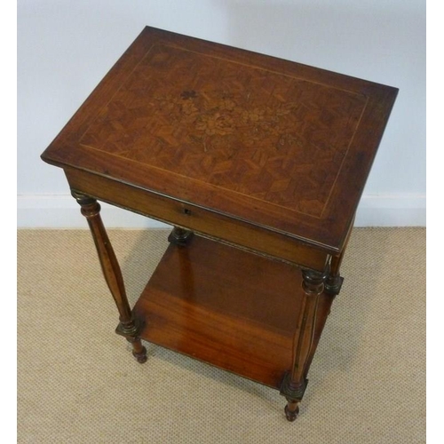 894 - A French 19th century mahogany, satinwood, marquetry and brass mounted vanity / sewing table, the su... 