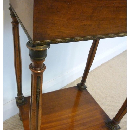 894 - A French 19th century mahogany, satinwood, marquetry and brass mounted vanity / sewing table, the su... 