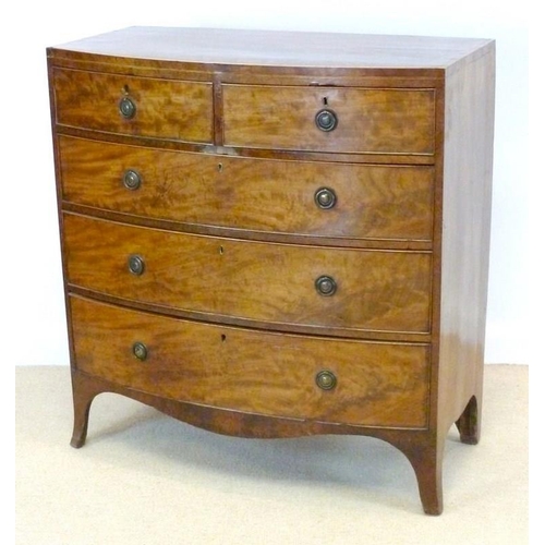 895 - A Regency mahogany and line inlaid bowfront chest of two over three graduating drawers, with cock be... 