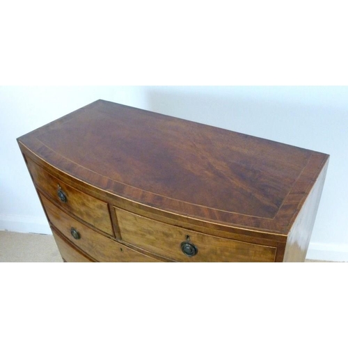 895 - A Regency mahogany and line inlaid bowfront chest of two over three graduating drawers, with cock be... 