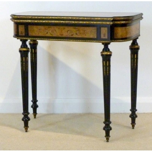 899 - A French 19th century, Louis Philippe, ebonised and ormolu mounted card table, the surface profusely... 