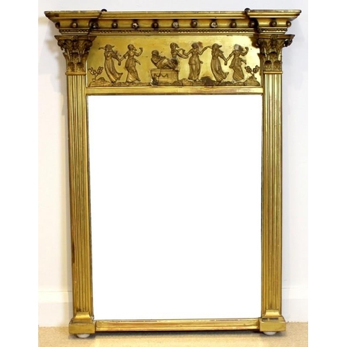 1025 - A Regency revival gilt gesso pier mirror, circa 1860, the sphere applied cavetto cornice above a fri... 