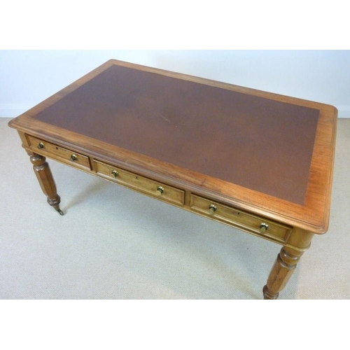 1029 - A Victorian mahogany partner's desk, with brown leather skiver, and three drawers to each side with ... 